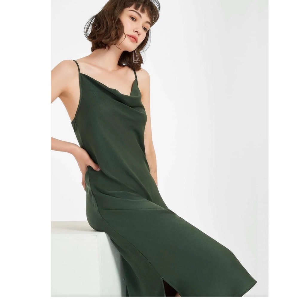 NWT SUPESU Eden Minimalist Slip Dress Forest Green 90s  XS